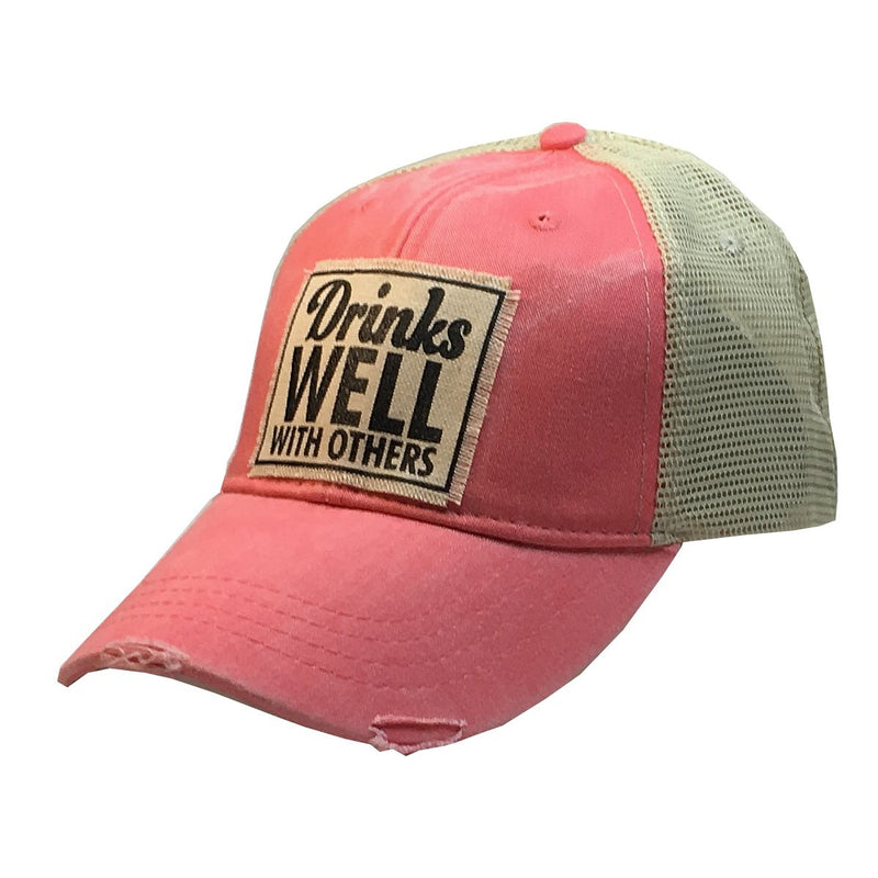 Drinks Well With Others Distressed Trucker Cap - Coral-Vintage Life-Sol y Luna Salon