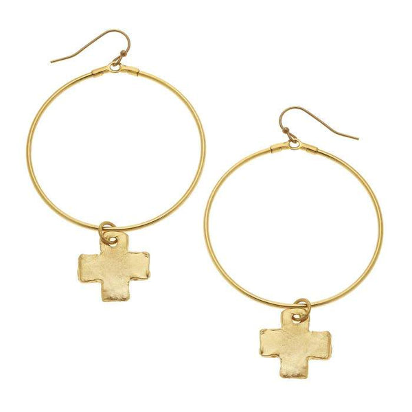 Gold Cross and Round Hoop Earrings-Susan Shaw-Sol y Luna Salon