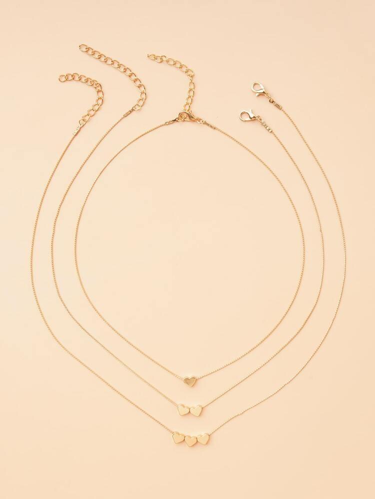 Triple Layered Heart Necklace Set