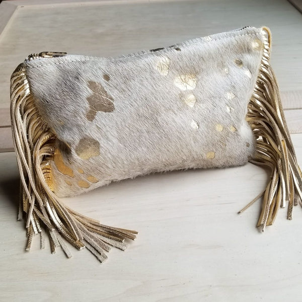 Hair on Hide Gold & Cream Leather Clutch Handbag-The Jewelry Junkie-Wristlet-Sol y Luna Salon