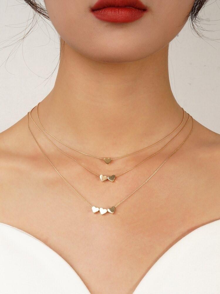Triple Layered Heart Necklace Set
